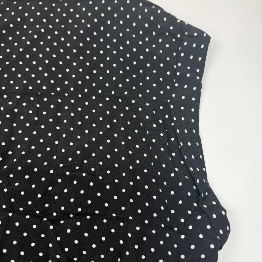 A&F Womens‎ XL Black Polka Dot Knot Button Up Blouse Top Retro Office Business - Picture 4 of 8